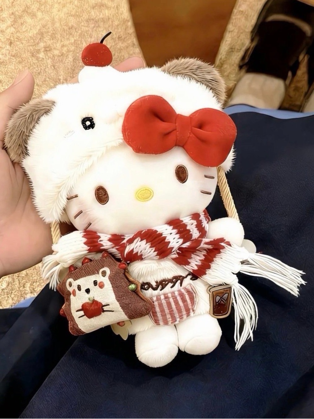 Plush Kitty Crossbody Bag with Red Bow and Scarf - Kids Accessories